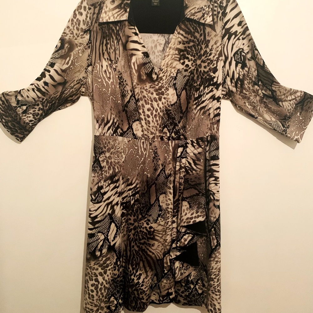 Mixed Animal Print Faux Wrap Dress
